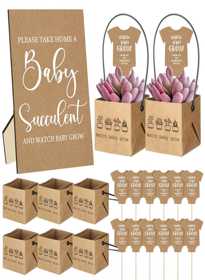 Anglechic 121 Pcs Baby Shower Favors for Guests 2.2" Succulents Wrap Bags Include 1 Sign 60 Tags 60 Wraps Baby Shower Succulents Favors for Guest Gift Not Include Plants(Rustic) - Image 1